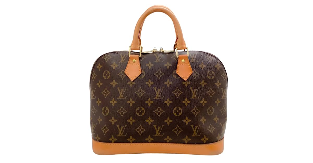 LOUIS VUITTON Alma Monogram Canvas Satchel Bag Brown