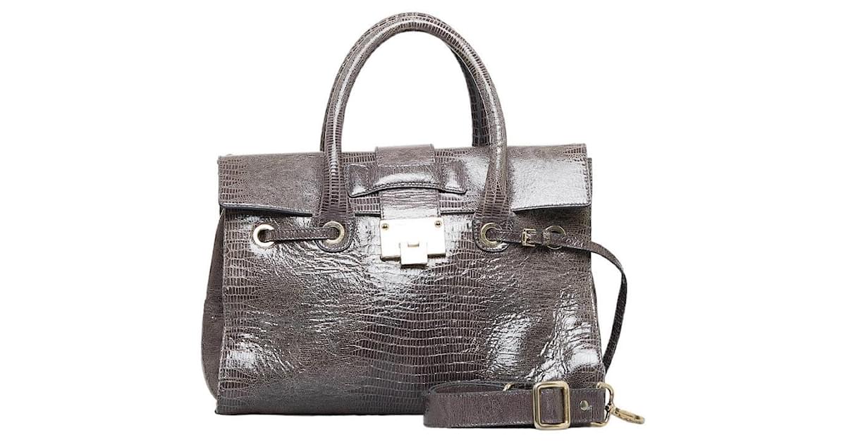 Jimmy Choo Rosalie Embossed Leather Handle Bag Grey Pony style calfskin ref.940197 Joli Closet