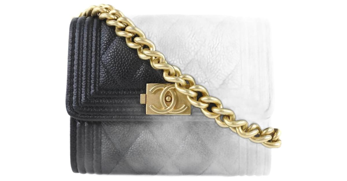 Chanel CC Quilted Caviar Le Boy Card Holder on Chain AP2206