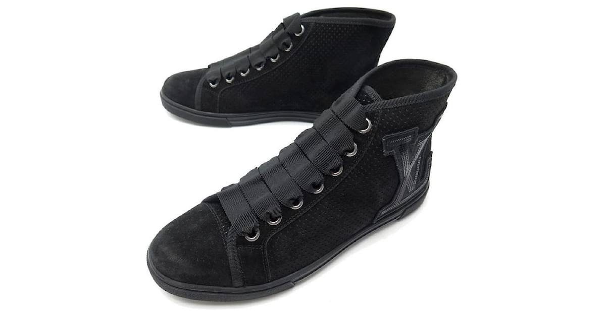 NEW LOUIS VUITTON STELLAR PERFORATED SHOES 37 BLACK SUEDE SNEAKERS
