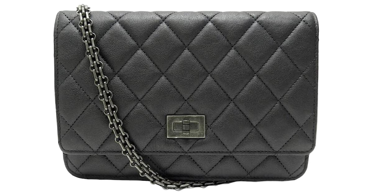 chanel black leather purse handbag