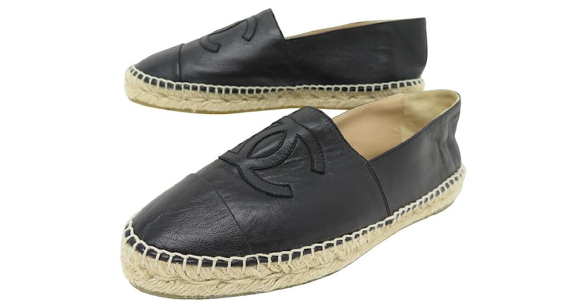 CHANEL G29762 shoes CC CC Mark Flat shoes Espadrille Leather Gold/Black