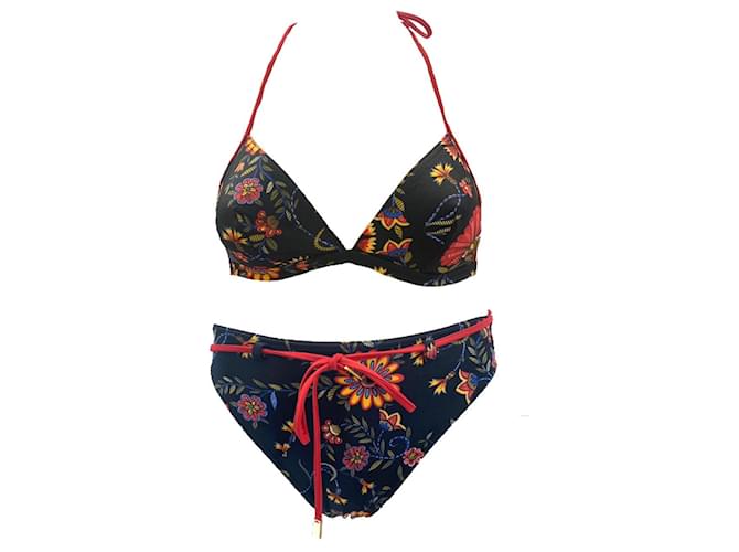 Bikini Christian Dior Russian Paisley Flowers Black Red Multiple
