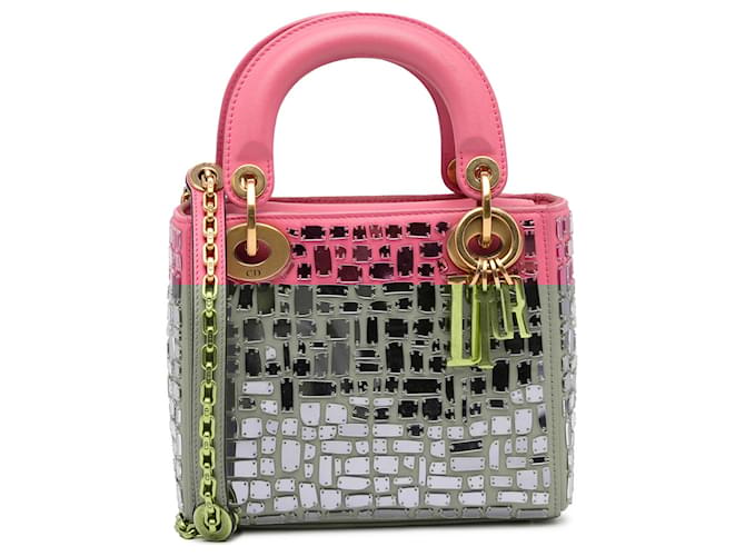 Dior Pink Mini Lady Dior Embroidered Mosaic of Mirrors Leather