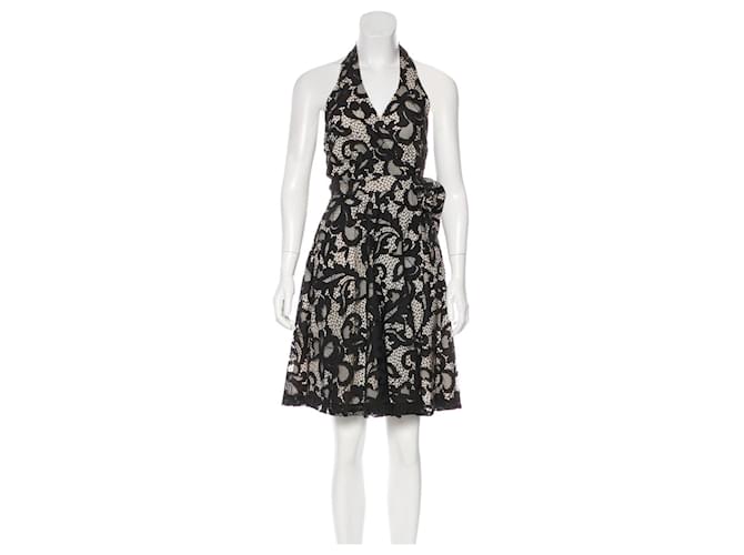 diane von furstenberg amelia halter dress Diane Von Furstenberg Amelia Black Giant Leaf Floral Halter Wrap Dress 2 $468