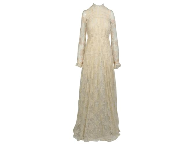 Bottega Veneta Long Sleeve Lace Gown White Cream ref.946745