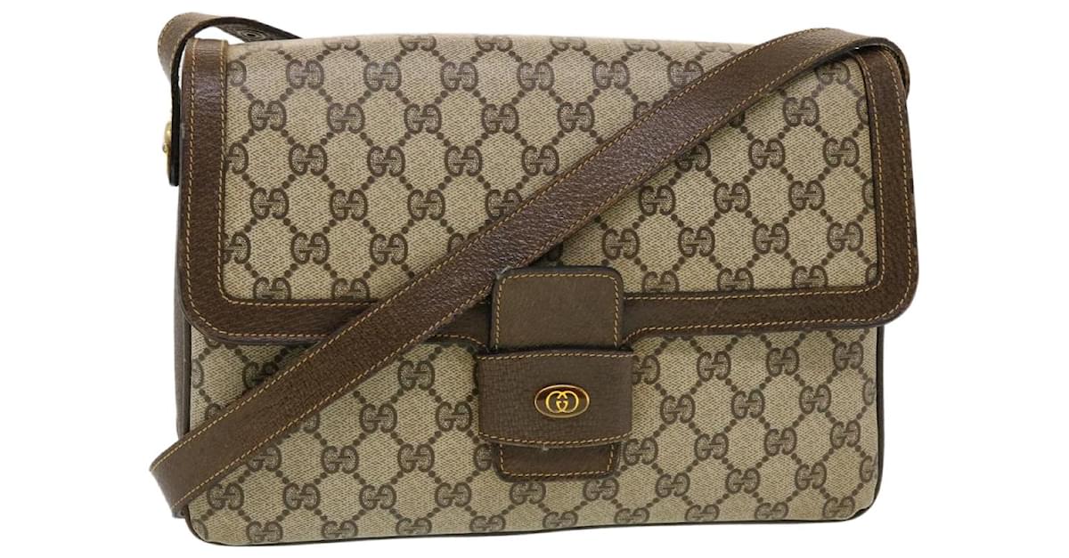 GUCCI Shoulder Bag Pochette GG Plus Vintage Zipper Beige Brown PVC Leather  Women