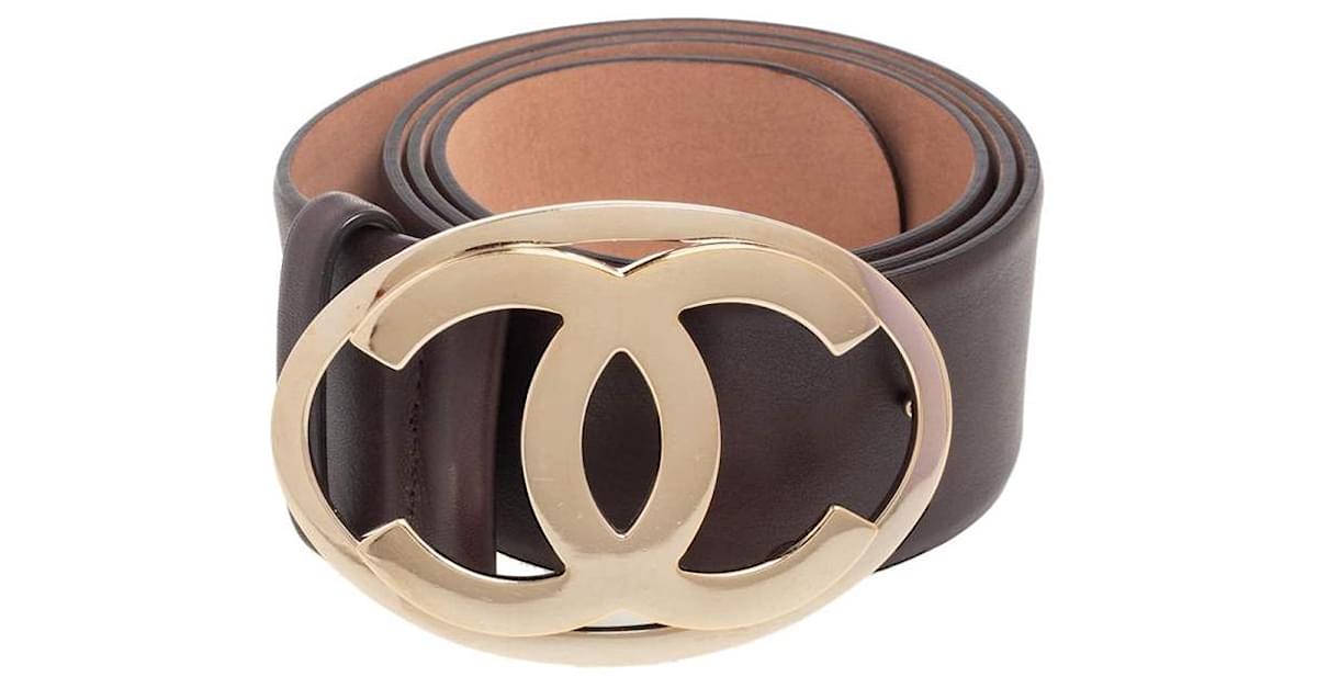 Chanel dark brown lambskin leather belt with silver CC buckle ref.947488