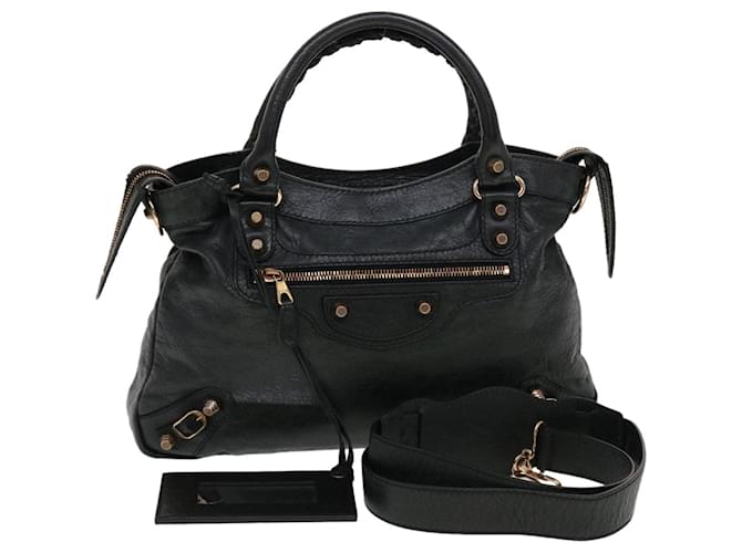 BALENCIAGA The Giant Town Hand Bag Leather 2way Black 240578