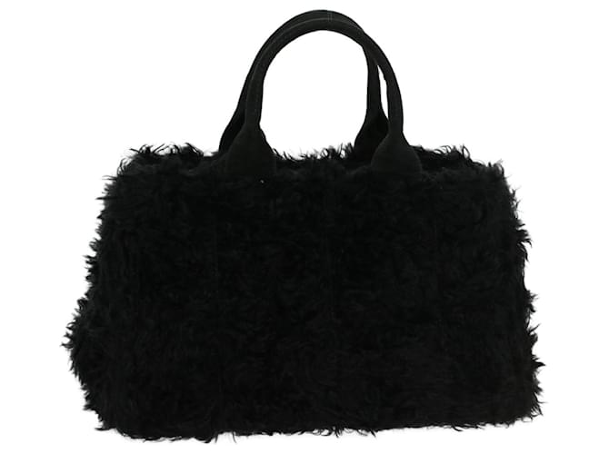 PRADA Canapa Hand Bag Fur Black Auth 42983 ref.949112 - Joli Closet