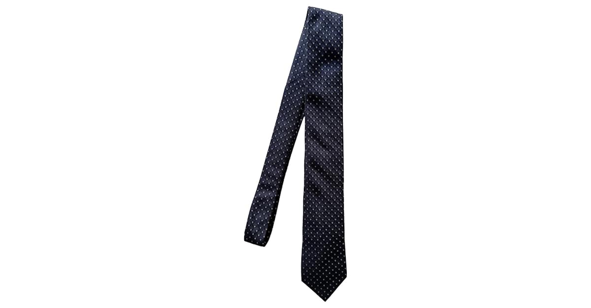 Louis Vuitton Mens Dotted Stripe Logo Jacquard Silk Tie Black