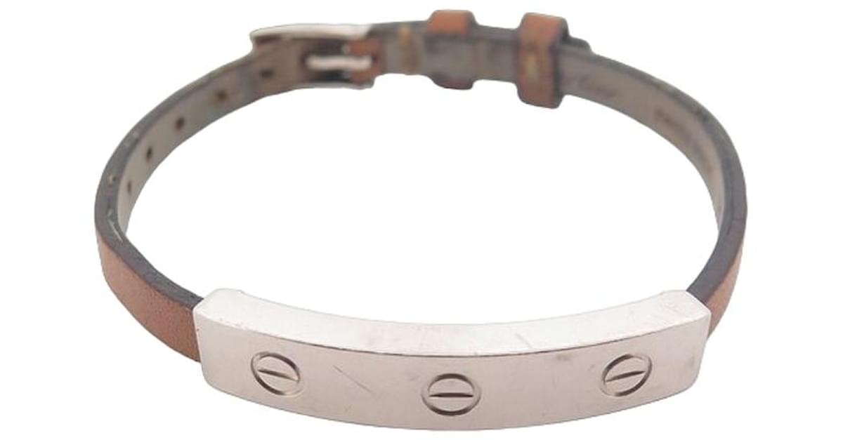 CARTIER LOVE LEATHER BRACELET AND WHITE GOLD BAR 18K 15 19.5 GOLD LEATHER STRAP Brown ref.949311