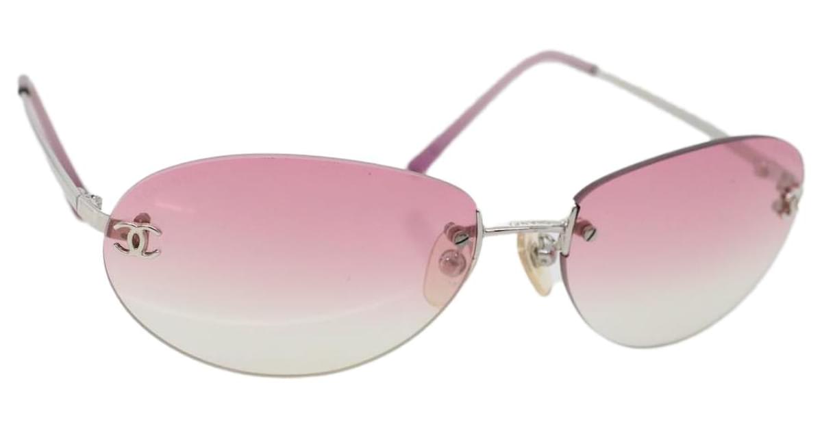CHANEL Sunglasses Plastic Metal Pink Silver CC Auth am4455