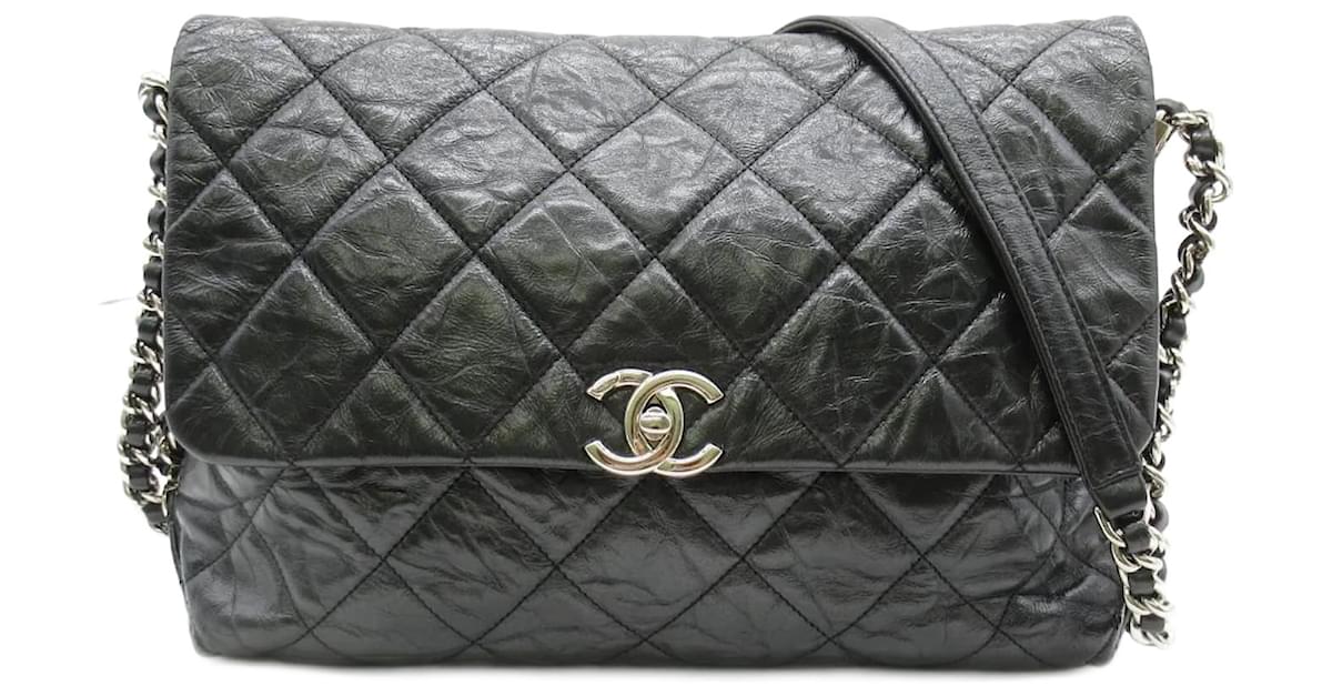 Chanel CC Quilted Leather Chain Flap Bag Black Pony-style calfskin