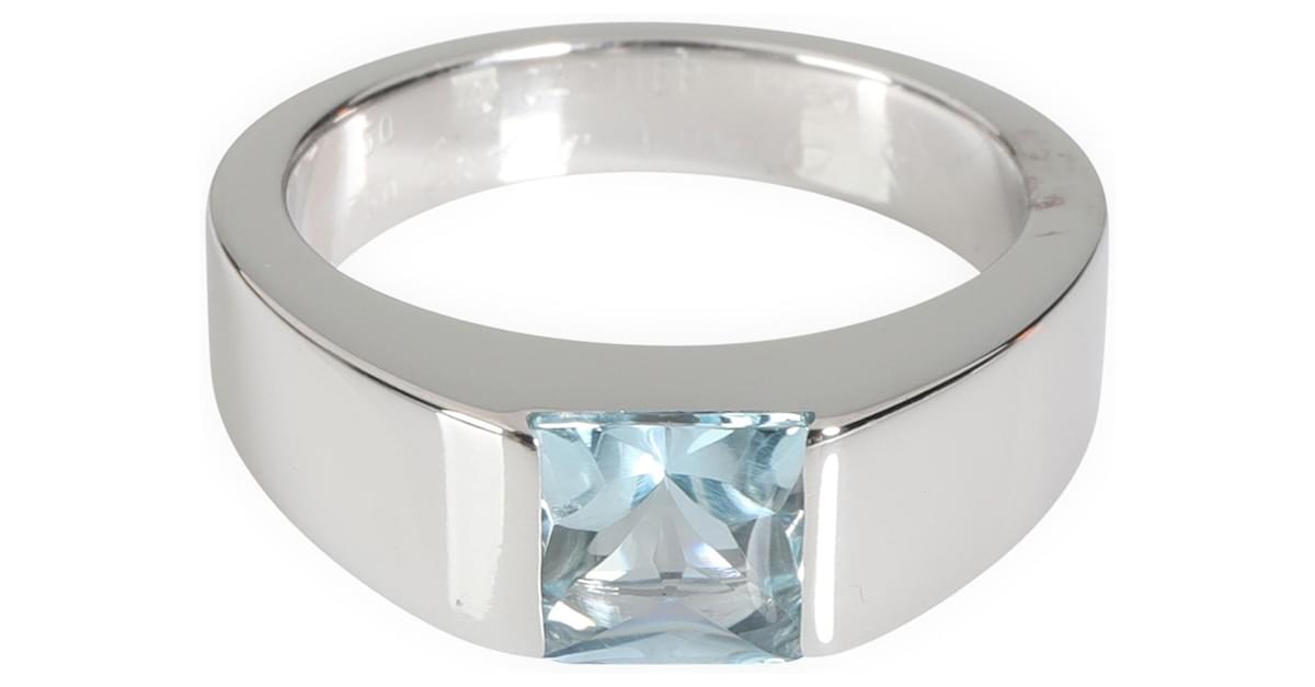 Cartier Tank Aquamarine Gemstone Ring in 18K white gold Silvery