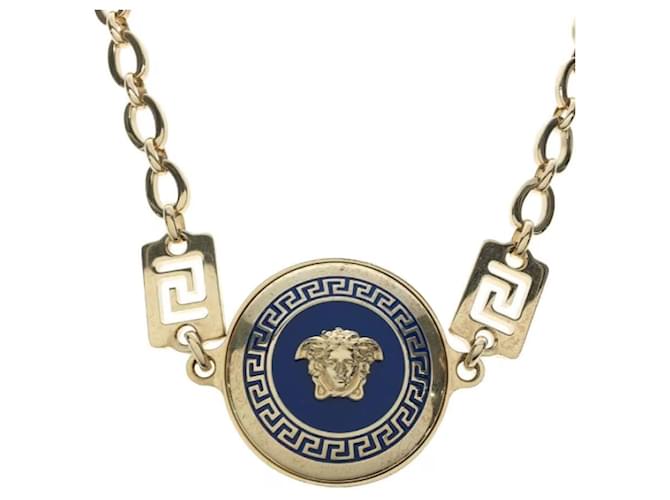 VERSACE 青色メダリオン ネックレス Gianni Versace Gold Blue Medusa Necklace Gold hardware ref.950640