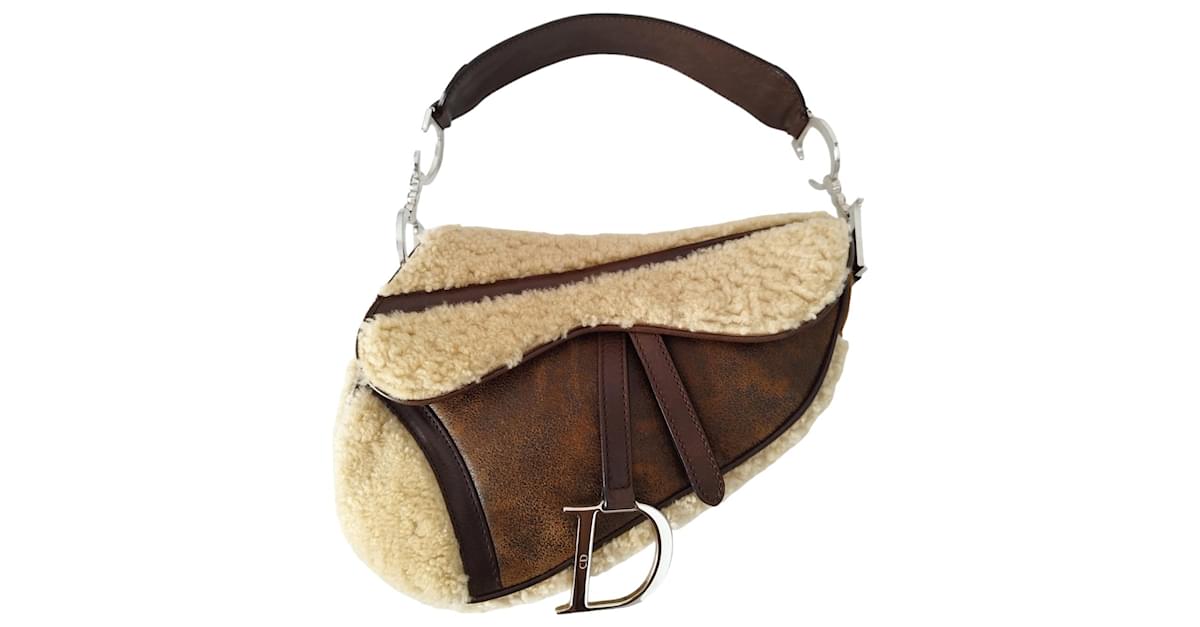 DIOR saddle Shoulder Bag Suede / Leather Beige