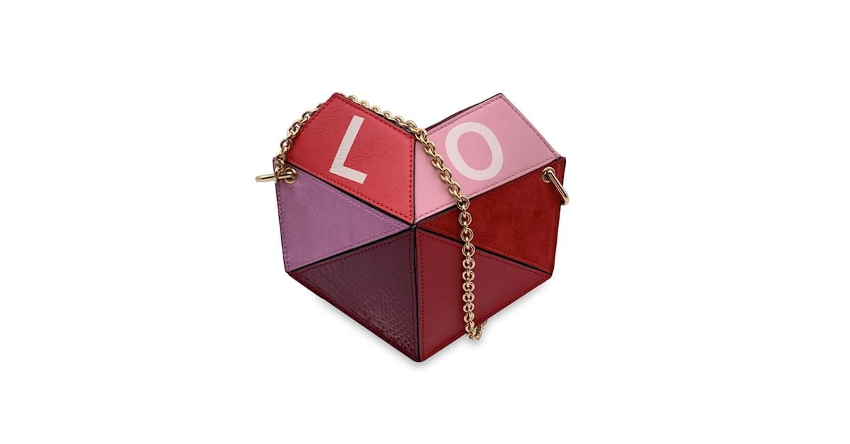 Gucci Red/Pink Leather and Python Valentines Day Small Heart Bag