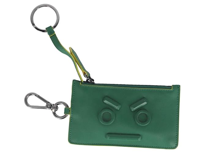 Fendi Robot Face Zip Card Holder in Green Leather