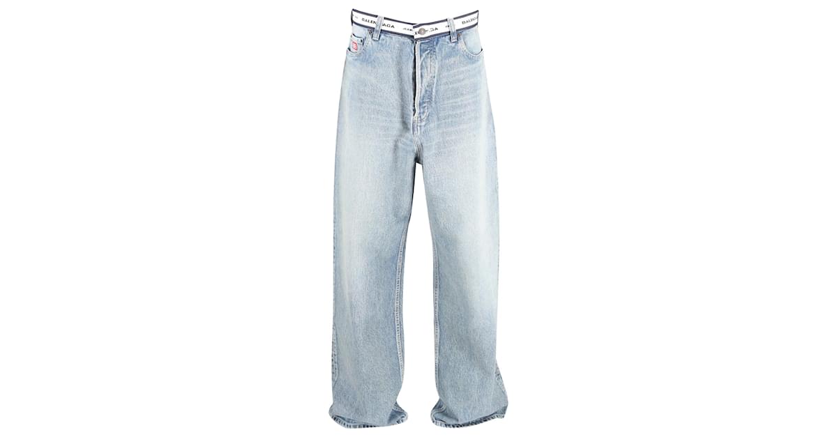 Balenciaga Logo-waistband baggy Low-rise Jeans in Blue for Men