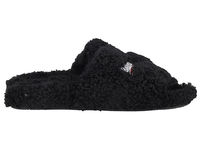Everyday Balenciaga Furry Slides in Black Polyester ref.952128