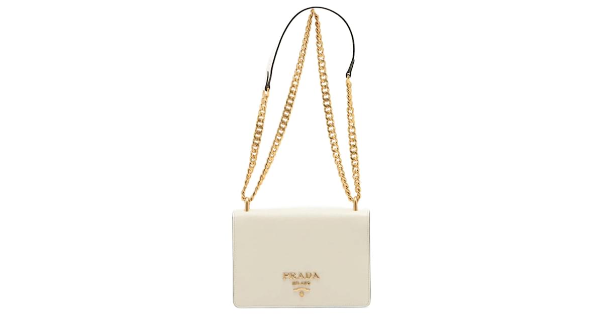 Prada Chain Flap Small Saffiano Leather White Bag ref.952662 - Joli Closet