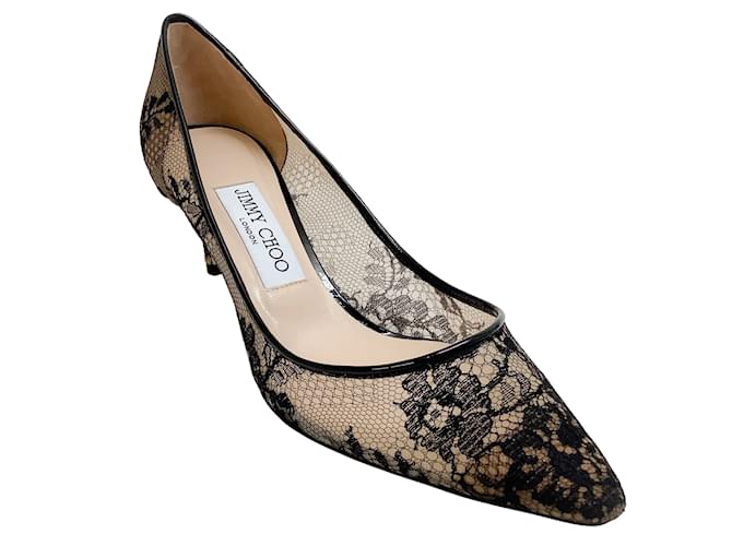 Jimmy Choo Black Lace Agnes Pumps Patent leather ref.952812 - Joli
