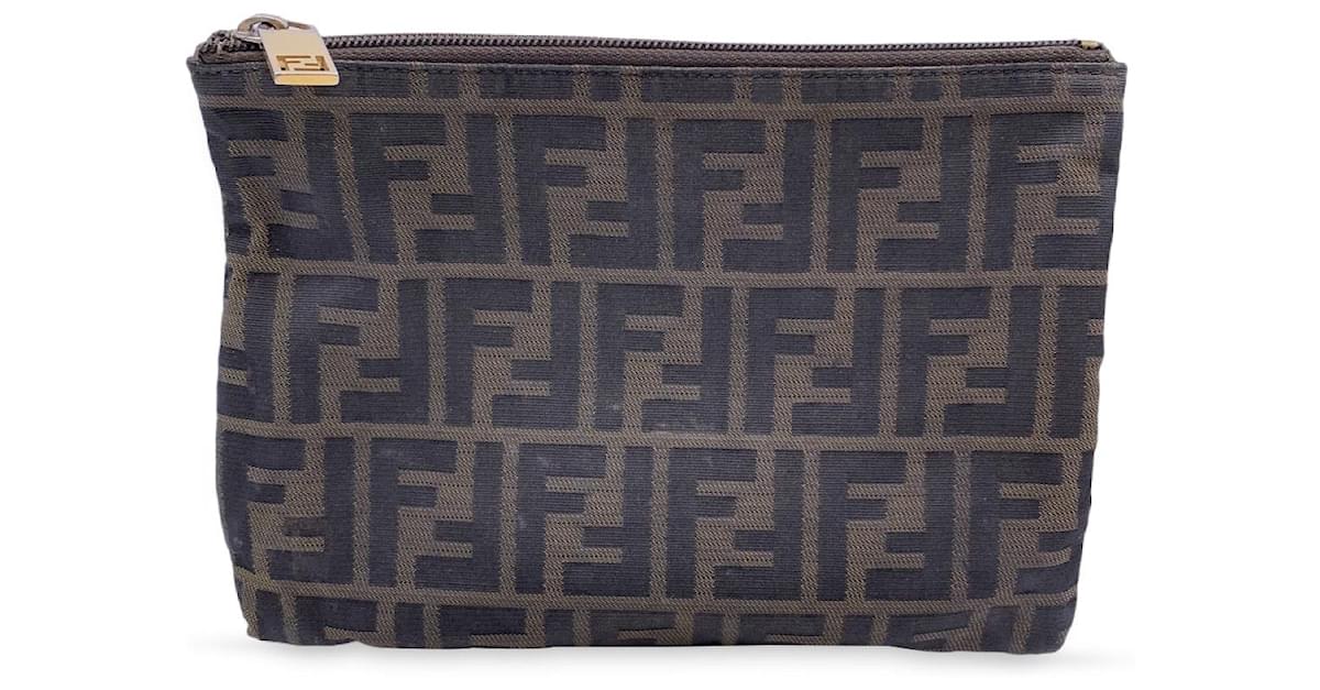 Fendi Black Zucca Embossed Leather Motif Zip Clutch Fendi