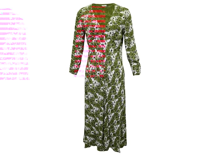 Autre Marque Rixo V-Neck Long Sleeve Maxi Dress in Red Floral