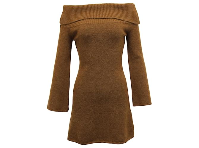 princess polly baby blue dress Brown Ribbed Knit Off-Shoulder Mini Sweater Dress main image 0