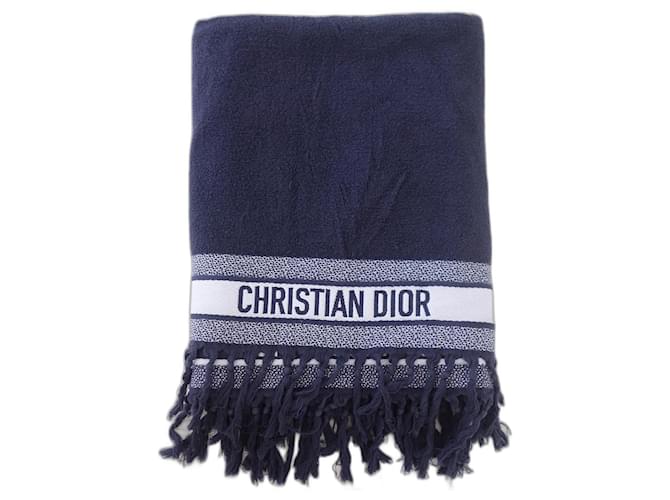 クリスチャン ディオール CHRISITIAN DIOR ビーチタオル ネイビー Dior beach towel Blue Cotton ref.954068 - Joli Closet