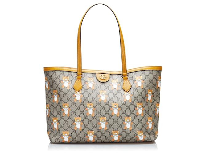 Gucci Brown Exo Kai Teddy Bear GG Supreme Tote Bag Beige