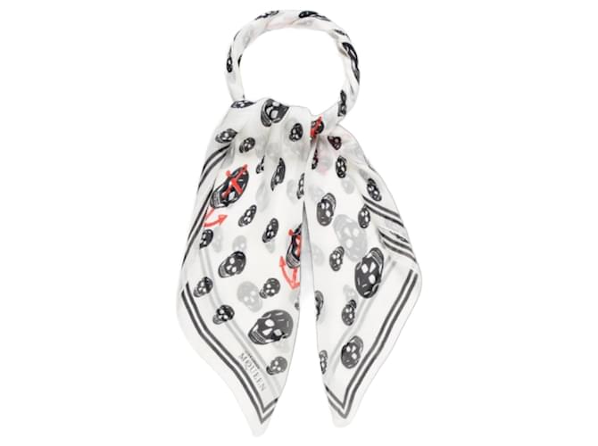 ALEXANDER MCQUEEN RARE White Skull Anchor Square Silk Biker