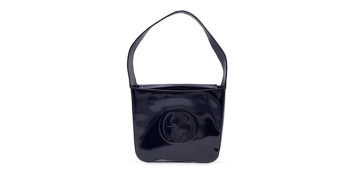 Gucci Black Patent Leather Interlocking Medium Shoulder Bag Gucci