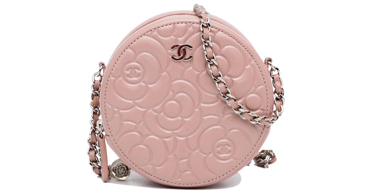 Chanel Pink Goatskin Camellia Round Crossbody Leather ref