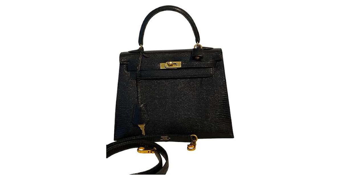 Hermès Hermes Hermes Black Shiny Lizard Sellier Kelly 25 Exotic