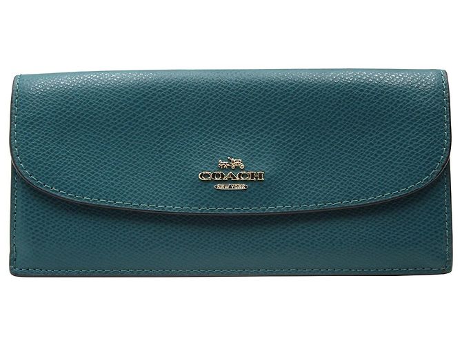 Coach Long Wallet in Teal Crossgrain Leather Green ref  display picture 1