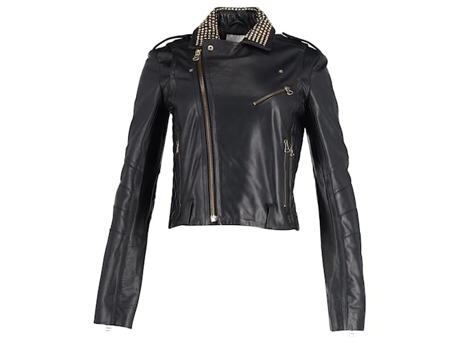 Pierre Balmain Studded Zip Biker Jacket in Black Leather ref