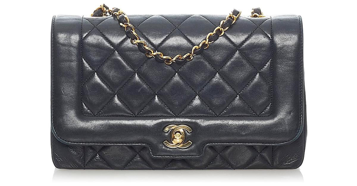 Chanel Black Lambskin Leather Quilted Medium Single Flap Diana Bag