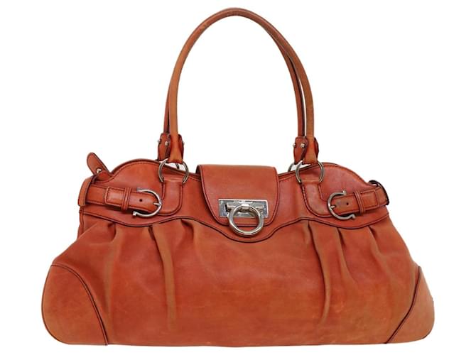 Salvatore Ferragamo Gancini Hand Bag Leather Orange AB-21 5370