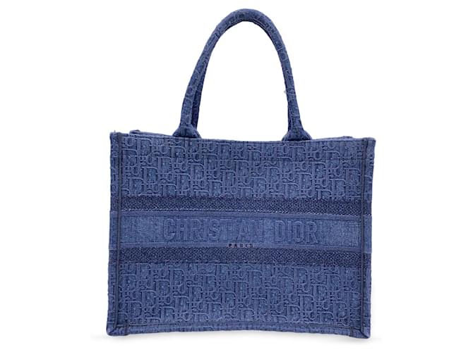 CHRISTIAN DIOR デニムバッグ ネイビー Christian Dior Blue Denim Oblique Medium Book Tote Bag