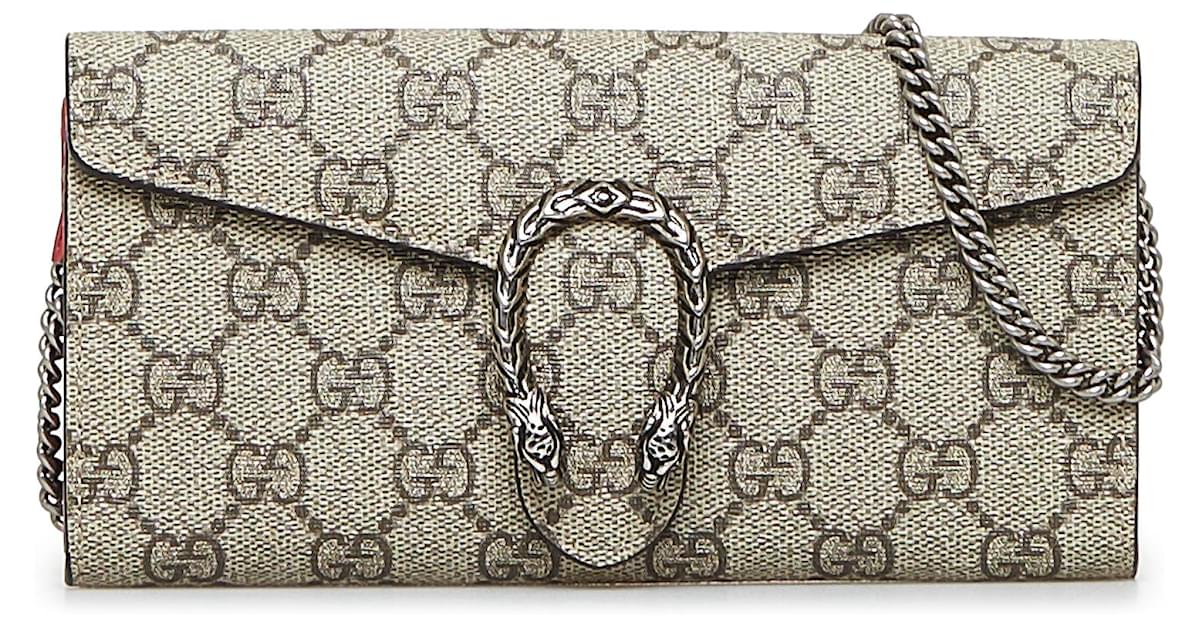 Gucci Brown GG Supreme Dionysus Wallet on Chain Beige Cloth Cloth