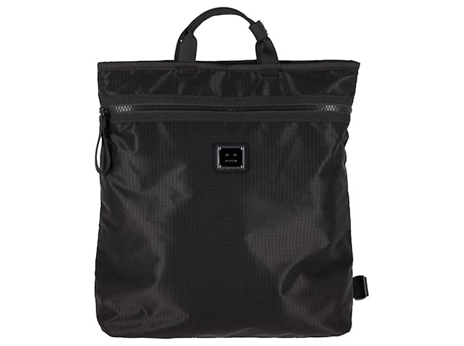 Acne Studios Atton Face Plaque Backpack in Black Polyester ref