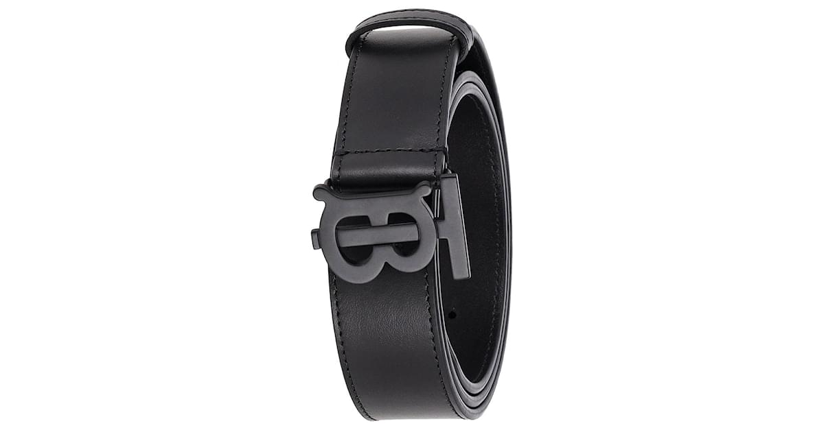 Burberry Embellished Logo Plaque Buckle Belt In Black