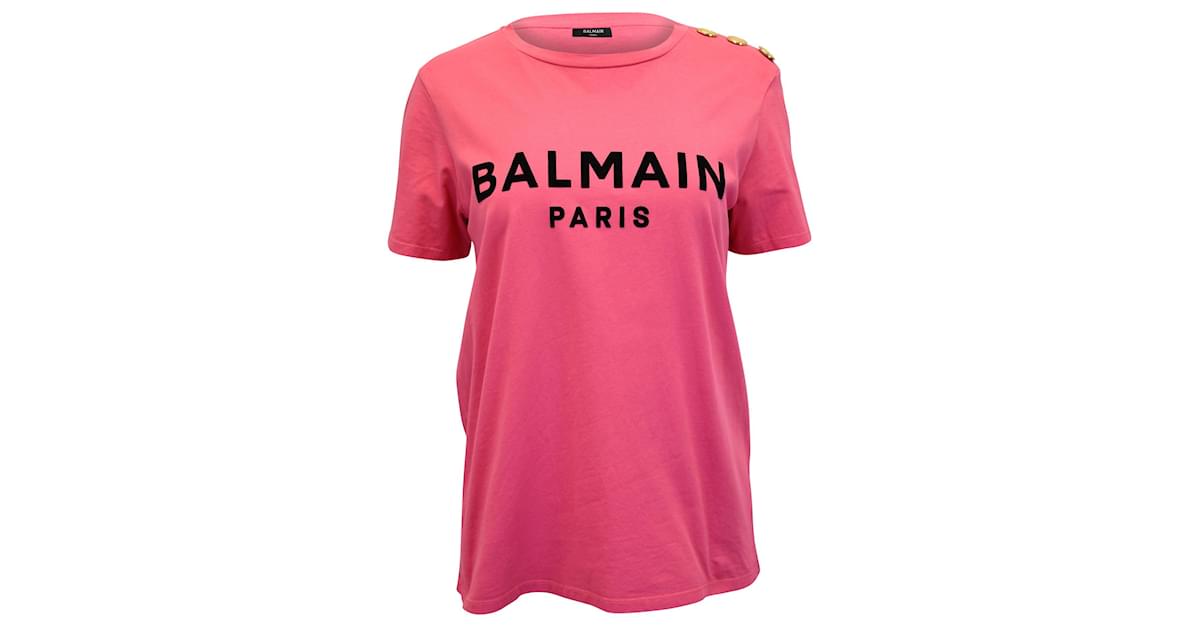 Making Metode Compose Balmain Logo T-Shirt with Shoulder Buttons in Pink Cotton ref.959015 - Joli  Closet