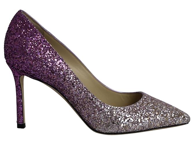 Jimmy Choo ロミー85 Champagne Coarse Glitter Fabric Pointy Toe Pump| ROMY 85