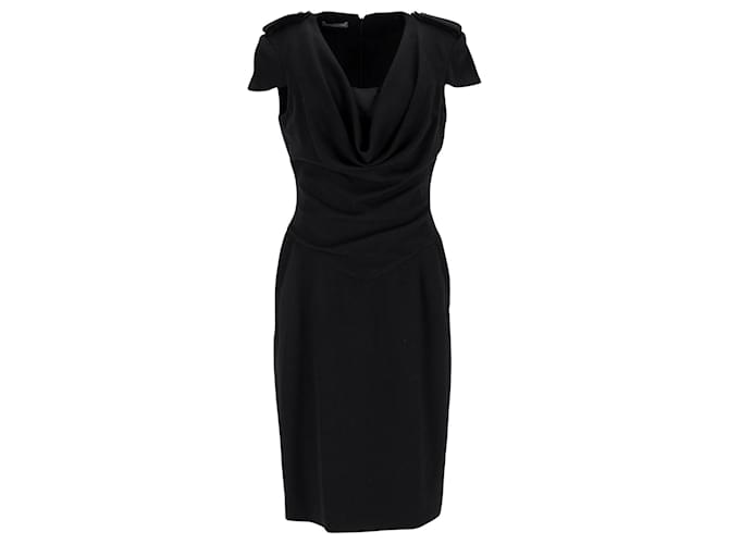 Alexander McQueen Cowl-neck Fitted Knee-length Dress in Black Wool (Sold) - Joli Closet Alexander McQueen Cowl-neck Fitted Knee-length Dress in Black Wool (Sold) - Joli Closet