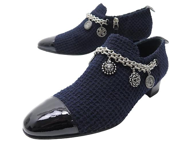 NEW CHANEL SHOES BOOTS LUCKY CHARMS TWEED 37 g31689 NEW BOOTS Navy