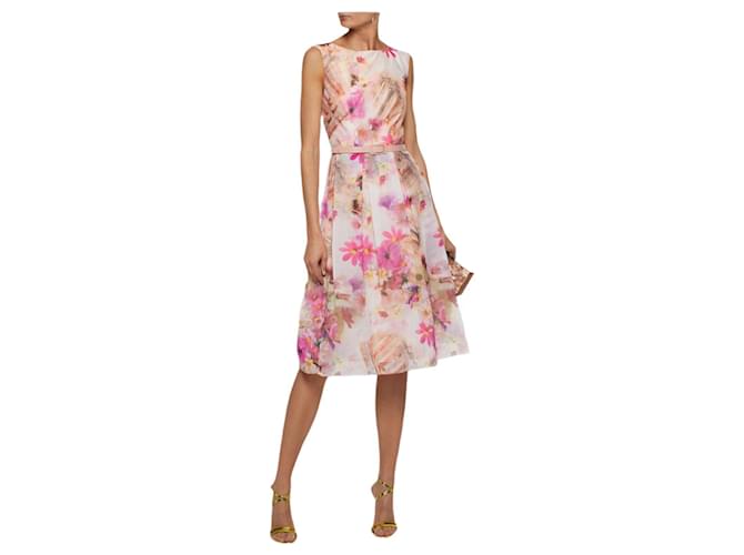 slim fit dress slacks Shani Metallic Floral Jacquard Fit & Flare Organza Dress Black Gold