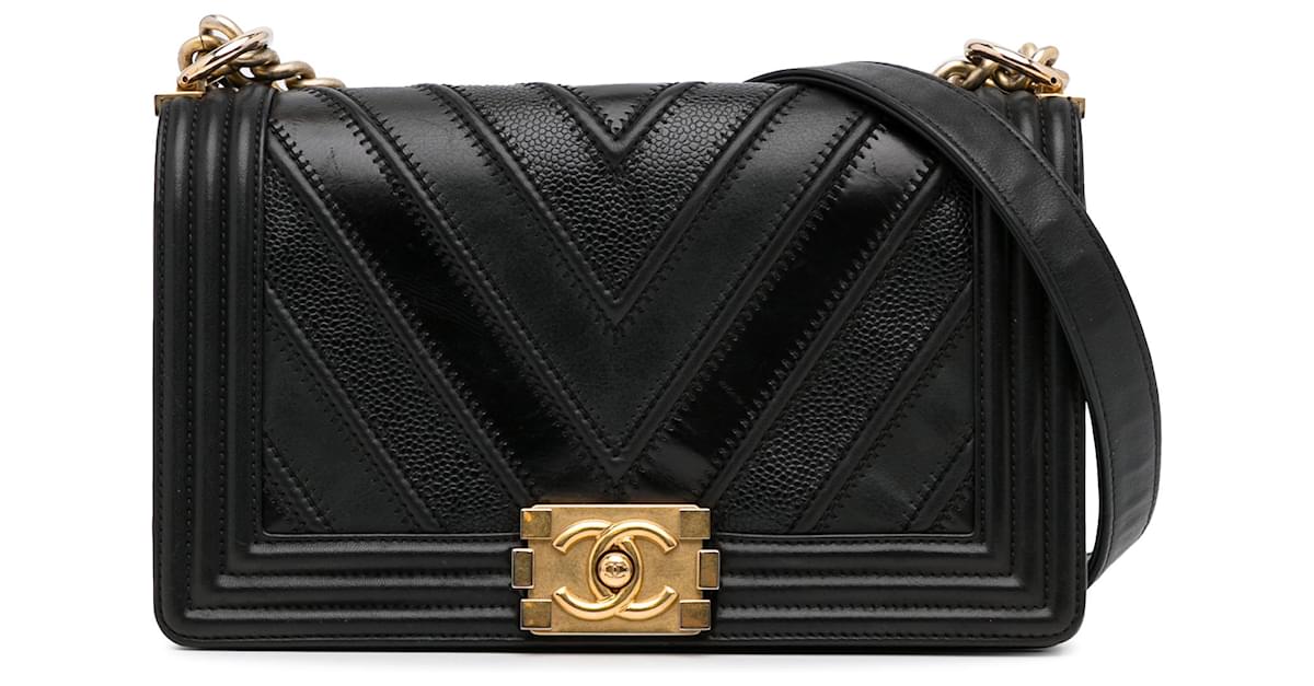 Chanel Black Chevron Velvet Small Boy Flap Bag Chanel